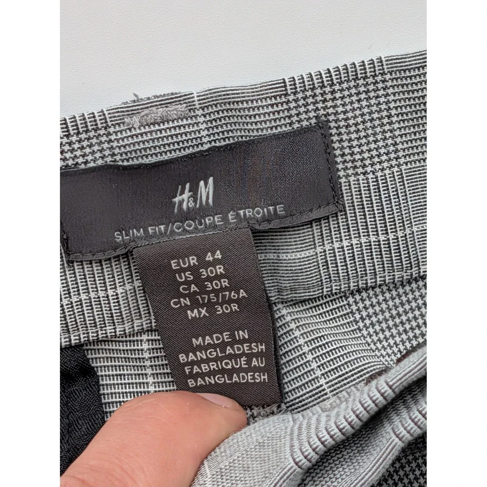 H&M Slim Fit Glen Check‎ Plaid Trousers Gray Mens Size 30R Excellent Condition